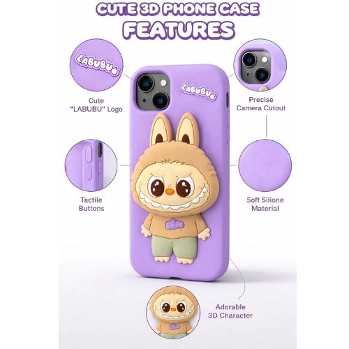 Cute Labubu Cartoon 3D Back Cover – Trendy Protective Case